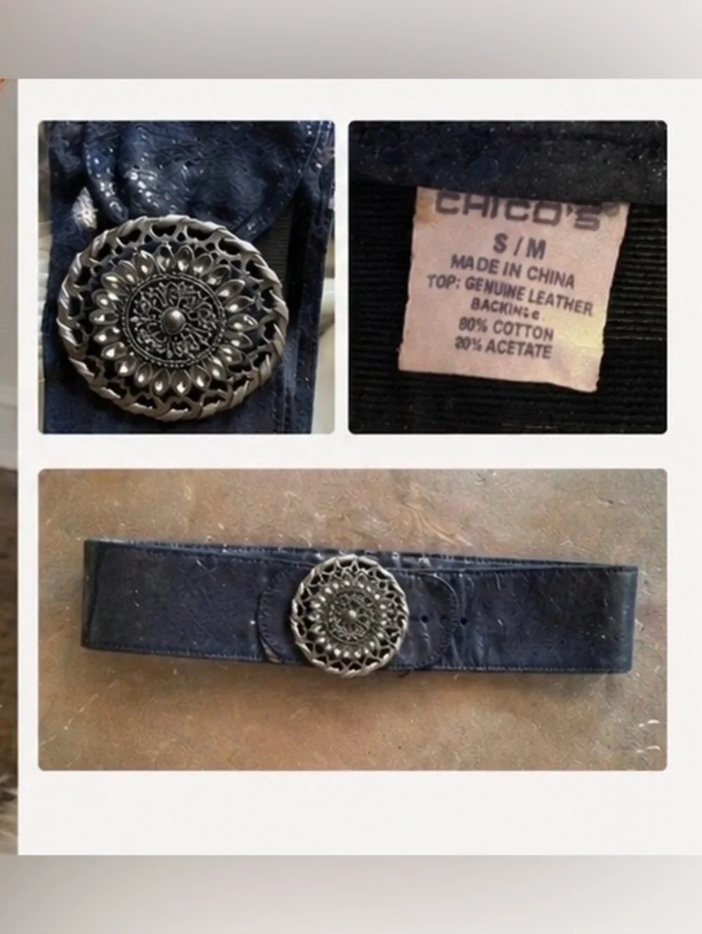 Chicos Navy Leather Belt - Picture 2 of 6